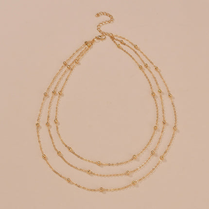 Ball Bead Chain Triple Strand Layer Necklace