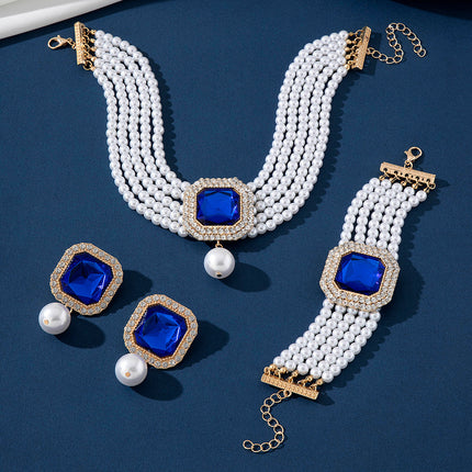 Exaggerated Bride Jewelry Women's Imitation Pearl Necklace Earrings Set