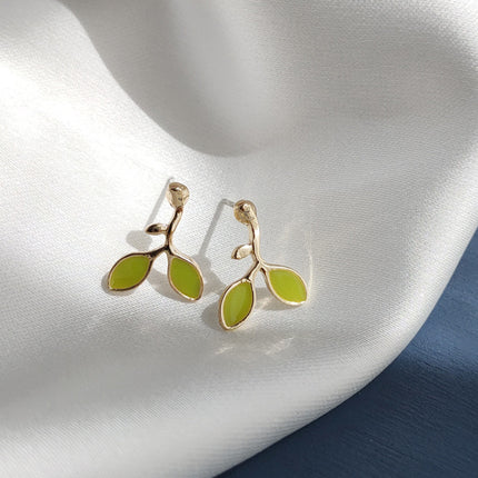 Green Enamel leaf Earring - FASHION SHEGOODS LLC