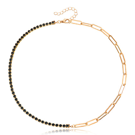 Paper Clip Chain with Colorful Zirconia Tennis Necklace - FASHION SHEGOODS LLC