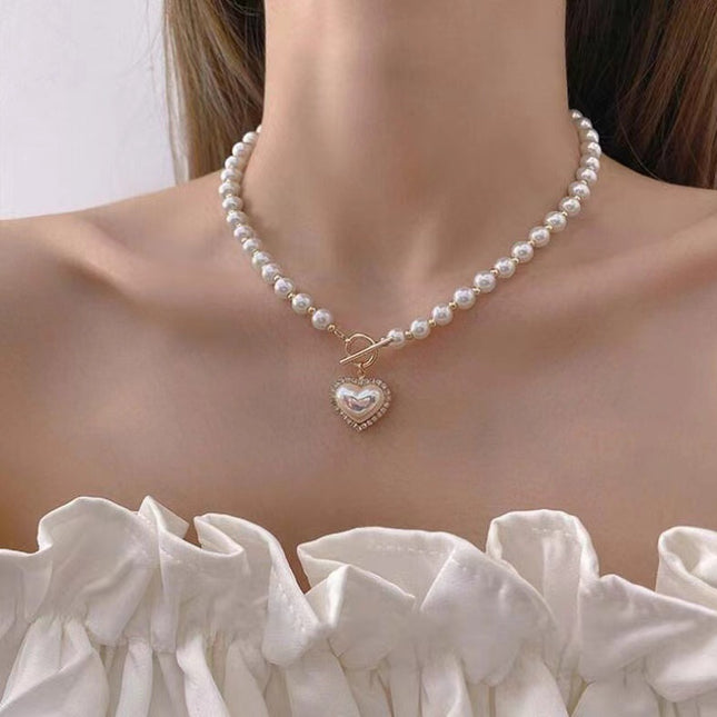 Pearl Beaded Choker Imitation Pearl Heart Necklace - FASHION SHEGOODS LLC