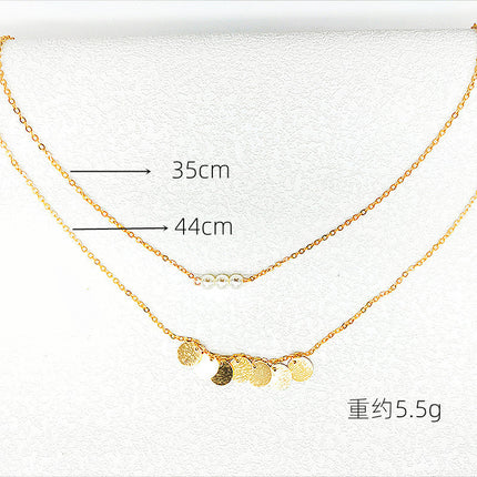 Round Coin Pearls Pendant Chain Necklaces