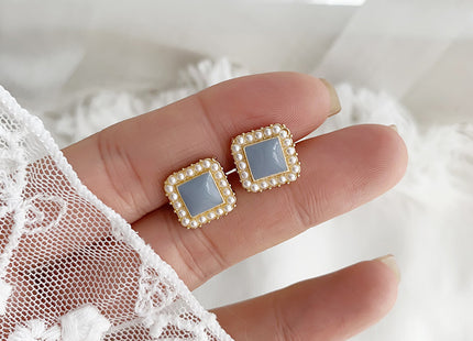 Square Faux Pearl Stud Earrings