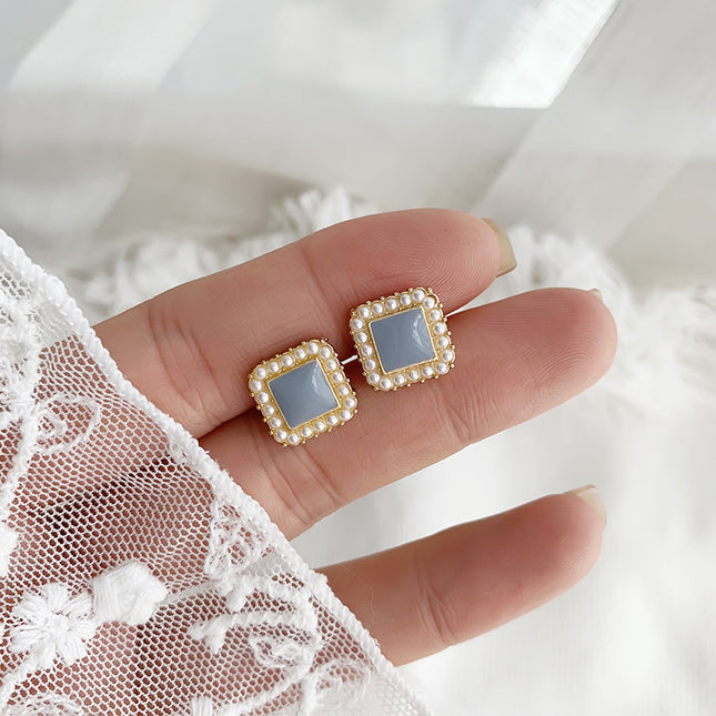 Square Faux Pearl Stud Earrings
