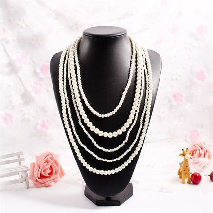 Multi-Layer Glass Pearl Sweater Necklace - FASHION SHEGOODS LLC