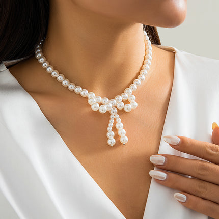 Bow Pearl Beaded Necklace for Women