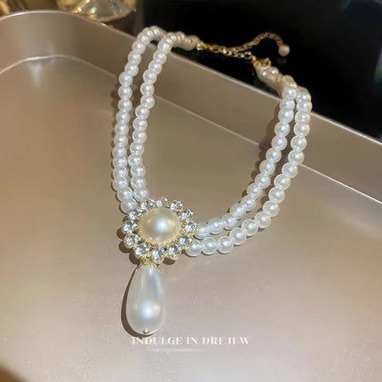 Double Layer Chain Choker  Water Drop Pendant Necklace Set