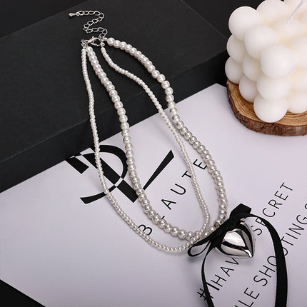 Multi-layer love Pearl Bow Necklace - FASHION SHEGOODS LLC