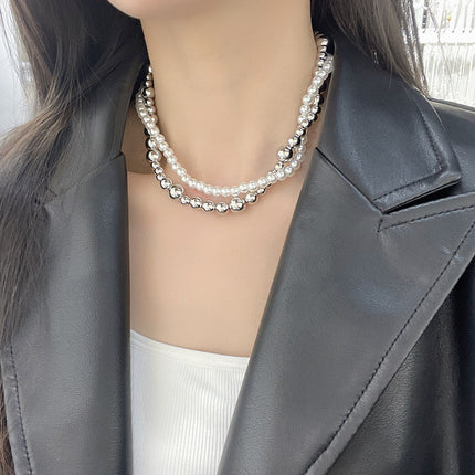 Imitation Pearl Wrapped Necklace Double Layer - FASHION SHEGOODS LLC