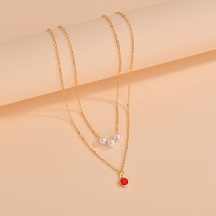 Women Red Crystal Layer Choker Necklace