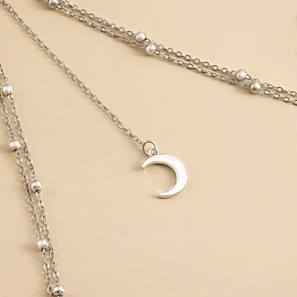 Sexy Elastic Double Layer Bead Body Metal Crescent Pendant Tassel Thigh Chain