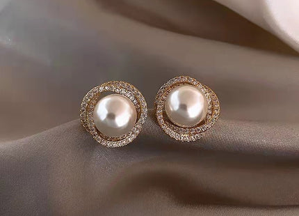 Round Crystal Rhinestone Pearl Stud Earrings