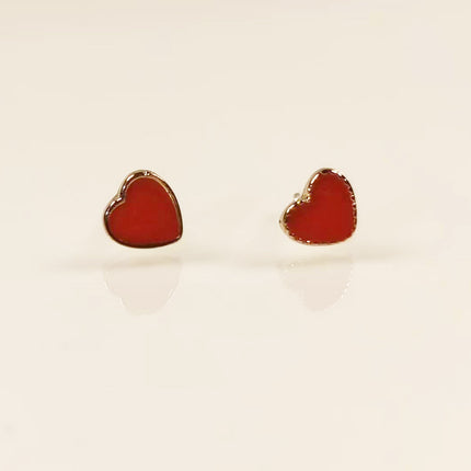 Red Heart Stud Earrings for Women