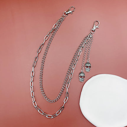 Punk Jewelry Hip Hop Double Layer Skull Pendant Trousers Chains