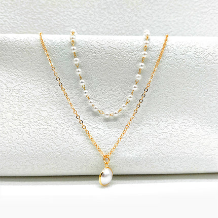 Pearl Layered Pendant Choker Necklace for Women