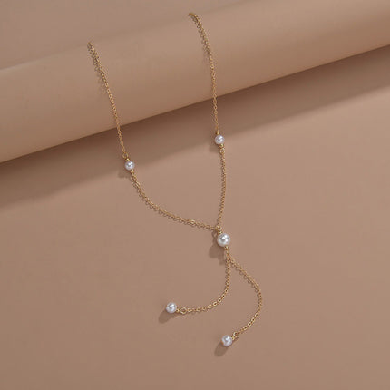 Bohemian White Imitation Pearl Tassel Necklace