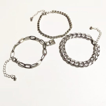 Women Crystal Chain Lock Charm Bracelet Set