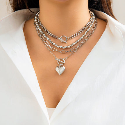 Multi Layer Chain Necklace Silver Round Beaded Necklace