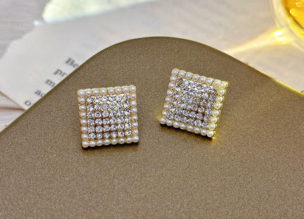 Full Rhinestone Square Geometric Earrings