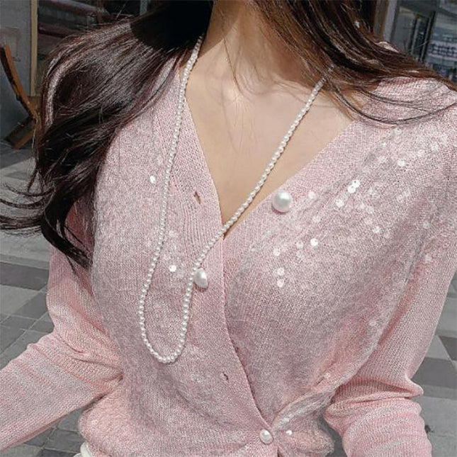 Imitation Long Glass Pearl Necklace - FASHION SHEGOODS LLC