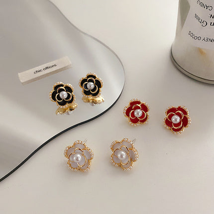 Pearl Camellia Flower Earrings - FASHION SHEGOODS LLC