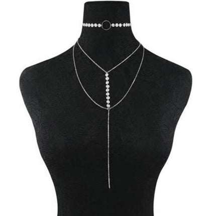 Multi Layered Chain Round Disc Choker Necklace - FASHION SHEGOODS LLC