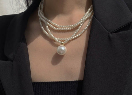 Imitation Pearl Choker Necklace Vintage Multi Strands Pearl Pendant Necklace
