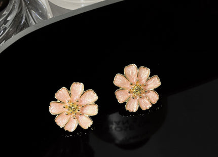 Pink Enamel Floral Stud Earrings