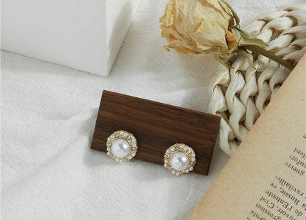 Baroque Round Pearl Rhinestone Earrings