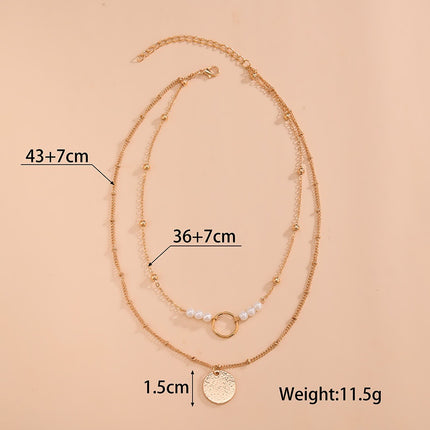 Layered Disc Pearl Pendant Necklace