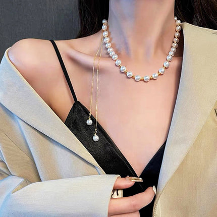 Pull Out Pearl Chain Choker Necklaces