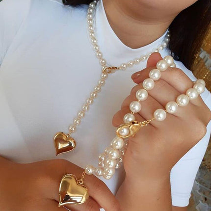 Heart Pendant Women Pearls Choker Necklace - FASHION SHEGOODS LLC