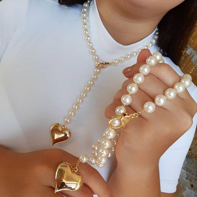 Heart Pendant Women Pearls Choker Necklace - FASHION SHEGOODS LLC