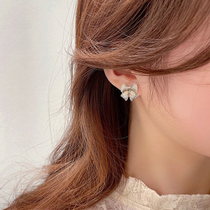 Pearl Bow knot Stud Earrings for Women - FASHION SHEGOODS LLC