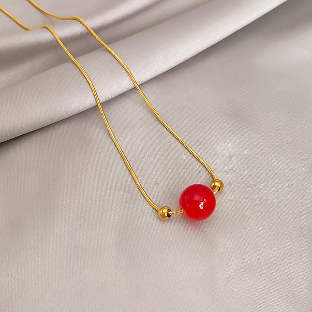 Red Agate Pendant Necklace Snake Chain Semi Stone Pendant Necklace