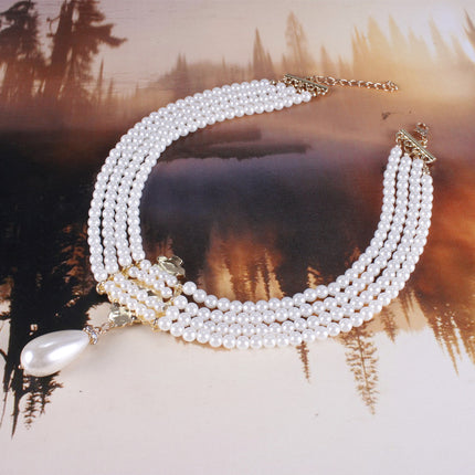 Multi-layered Pearl Necklace Exaggerated Rhinestone Sweet Bride Necklace - FASHION SHEGOODS LLC