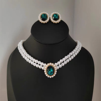 Women Jewelry Set Multi Layer Pearl Chain Choker Necklace Set