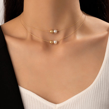 Simple Pearl Ball Pendant Choker Necklace