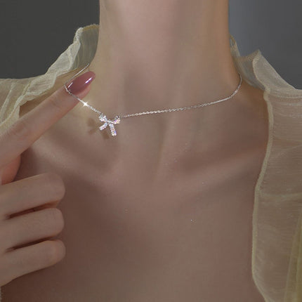 Bowknot Rhinestone Chain Pendant Necklace