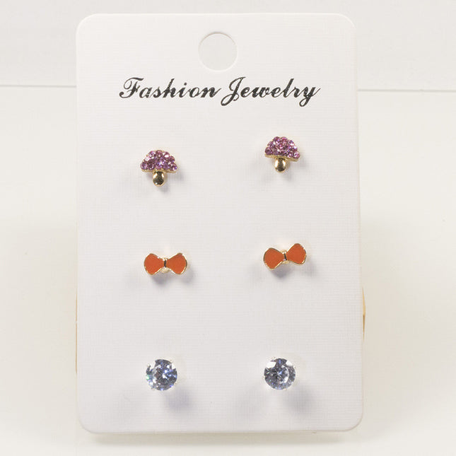 Mushroom butterfly stud earrings set
