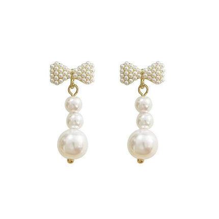 Long Tassel Pearl Bow Earrings - FASHION SHEGOODS LLC