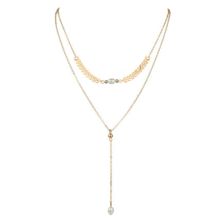 Wheat Leaves Chain Pearl Necklace