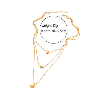 Moon Star Heart Necklace Women Multi Layer Chains Choker Necklace - FASHION SHEGOODS LLC