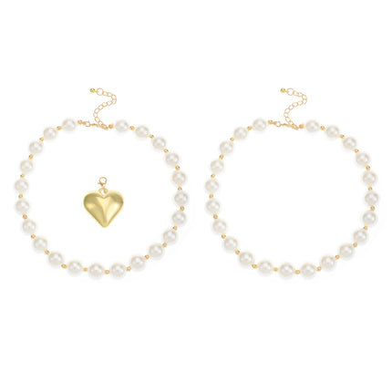 Exaggerated Multi layer Necklace Punk Chain Big Heart Pearl Necklace