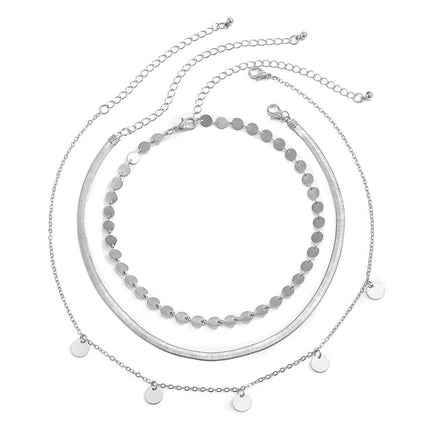 Geometric Flat Snake Bone Chain Sequins Necklace - FASHION SHEGOODS LLC