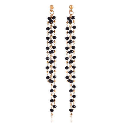 Black Glass Bead Tassel Earrings