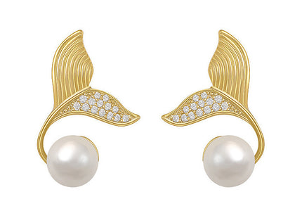 Graceful Pearl Mermaid Tail Stud Earrings