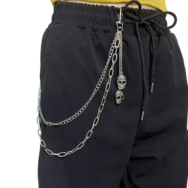 Punk Jewelry Hip Hop Double Layer Skull Pendant Trousers Chains