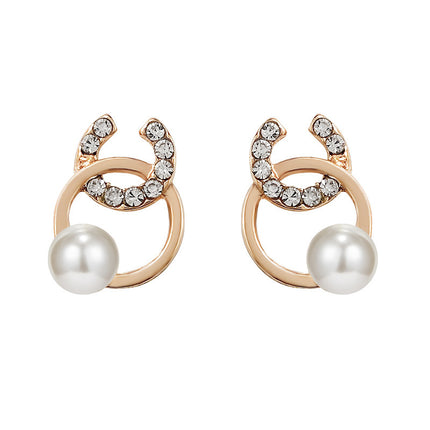 Simple Double Circle Crystal Rhinestone Stud Earrings