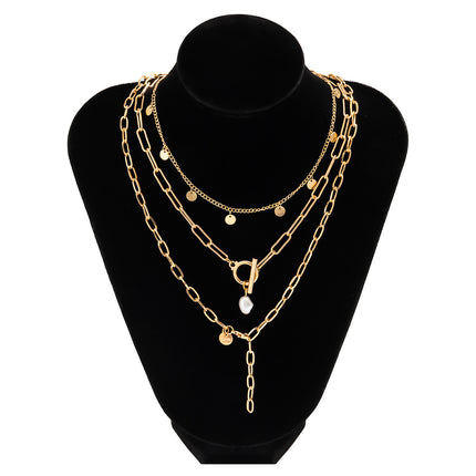 Pearl Pendant Necklace Jewelry Paperclip Y-Chain Multi Layer